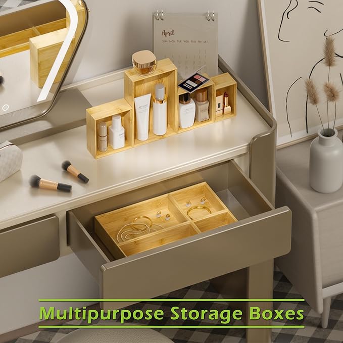 Bathroom Drawer Organizer Trays, Bamboo Silverware Drawer Organizer Kitchen Utensils, 8 PCS Wood Box Stackable Bins for Makeup, Office Desk, Vanity, Junk Drawer-Ruum Studio Home