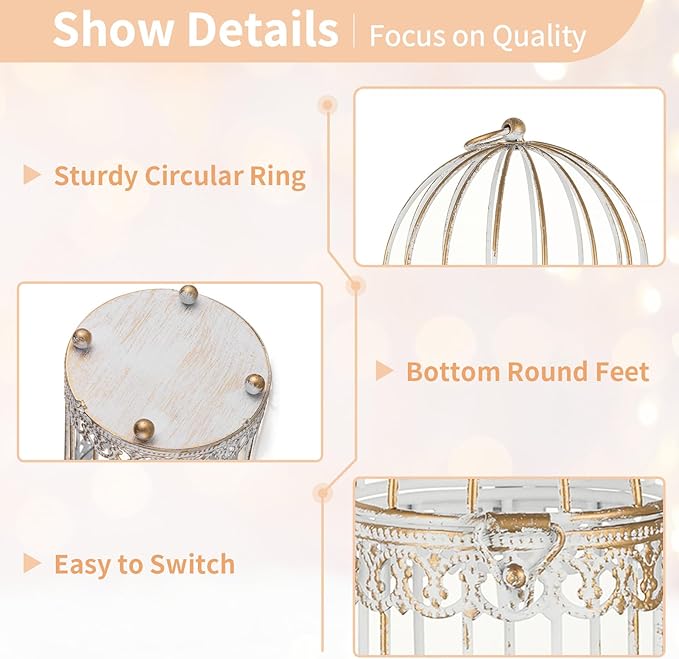 NUPTIO Tea Light Candle Holders: 2 Pcs 6 inch H Distressed White Bird Cage Lantern Centerpiece Hanging Metal Birdcage Tealight Votive Holder for Home Fireplace Dining Table Living Room Decoration-Ruum Studio Home