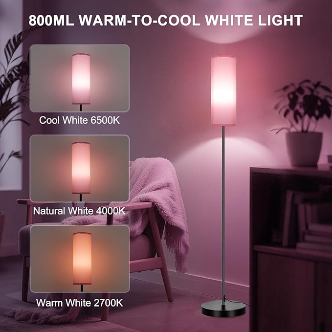 FRIDEKO HOME Pink Shade Floor Lamp with RGB Music Sync, 16 Million Colors & Stepless Dimming 2700K-6500K, 3CCT, 800LM LED Bulb with App & Remote, Modern Standing Light for Living Room, Bedroom, Office-Ruum Studio Home