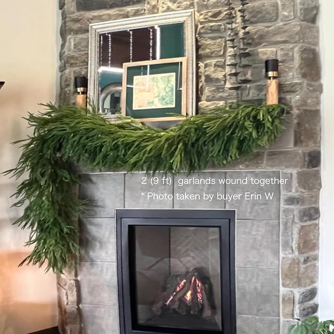 2PCS 9FT Christmas Garland Norfolk Pine Garland Real Touch Artificial Greenery Garland for Mantle Fireplace Table Indoor Outdoor Decor (Full)-Ruum Studio Home