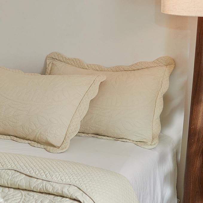 MarCielo 3-Piece 100% Cotton Oversized Bedspread Lightweight Quilt Coverlet Embroidery Farmhouse Bedding Set T0 (Yellowish Beige, Oversized Queen (100"x106"))-Ruum Studio Home