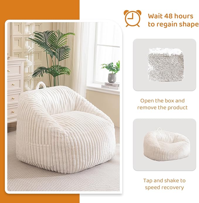 BYBYME Giant Bean Bag Chair for Adults and Kids, Large Comfy Cozy Beanbag, Floor Sofa for Teens, Living Room, Gaming, Reading, Beige-Ruum Studio Home