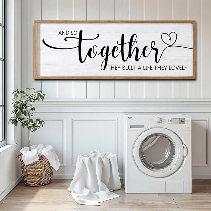 And So Together They Built A Life They Loved Decorative Rustic Sign & Plaque Framed Wall Art for Couples, 40''×15''Wooden Long Wall Decor Above Bed, Vintage Horizontal Farmhouse Wedding Gift-Ruum Studio Home