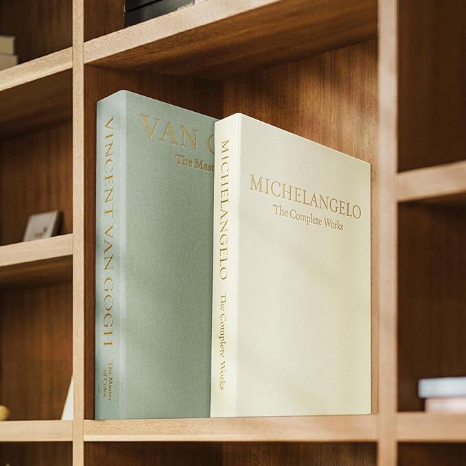 Aesthetic Decorative Books -Set of 2 Minimalist Linen Hardcover Faux/Fake Books for Coffee Table Home Decor Living Room Decoration, Photo Storage or as a Keepsake Box(Sage-beige-artist)-Ruum Studio Home