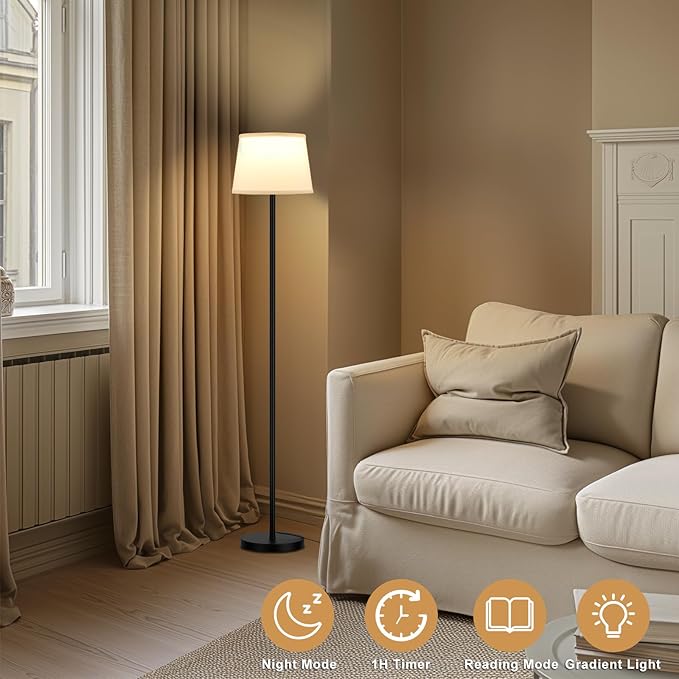 Floor Lamps for Living Room - 3 Color Temperatures Standing Lamp with White Shade, Modern Floor Lamp with LED Bulbs, Black Tall Lamp for Bedroom Office(9W Bulb Included)-Ruum Studio Home