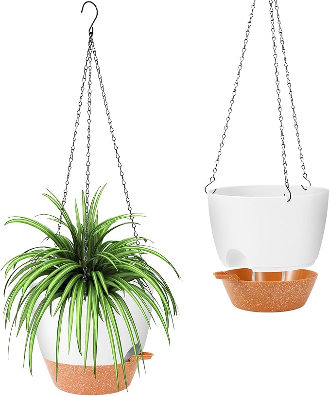 GARDIFE Hanging Planter, 10 inch Hanging planters for Indoor. Outdoor Plants, Self Watering Plant Pot, 2 Pack Large self Watering Hanging Planter, White-Ruum Studio Home