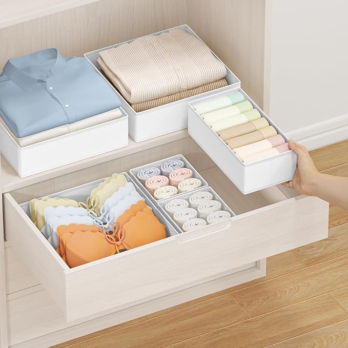 DIMJ Drawer Organizer Clothes 24 Pack - Foldable Baby Organizers and Storage & Dresser Organizer for Bedroom, Closet - Nursery Organization Dresser Dividers for underwear, Sock,Bra, Belt, Tie, White-Ruum Studio Home