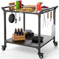 NUUK Grill Cart for Outdoor 32" x 32" Stainless Steel Pizza Oven Table with Double-Shelf Rolling BBQ Kitchen Food Prep Cart for Garden Patio-Ruum Studio Home