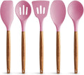 Zulay Kitchen Non-Stick Cooking Utensils Set with Authentic Acacia Wood Handles – 5-Piece Durable & Stylish Silicone Kitchen Utensils Set – Heat Resistant to 464°F – Pink-Ruum Studio Home