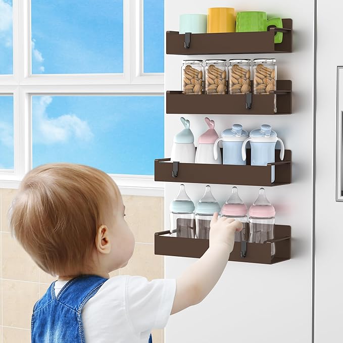 4 Pack Magnetic Spice Rack Organizer for Refrigerator and Oven, Brown Fridge Organizers and Storage for Kitchen-Ruum Studio Home