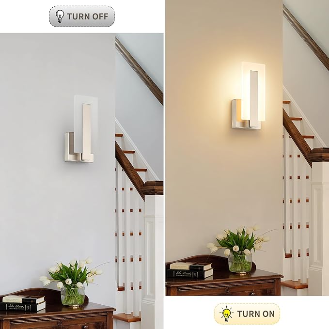 Joosenhouse LED Wall Sconce Set of 2, Hardwired Dimmable Wall Mounted Lights, Indoor Wall Lights for Hallway, Bedroom, Study, Living Room, 9.76 Inch Brushed Nickel Wall Sconce Lighting-Ruum Studio Home