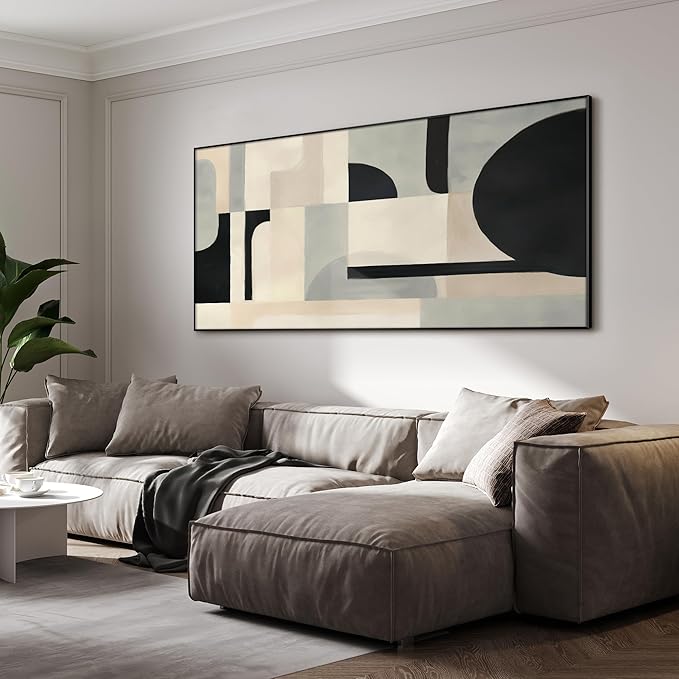 SIGNWIN 36"x72" Extra Large Framed Wall Art Modern Neutral Abstract Geometric in Black and Beige, Clean Minimalist Design for Home Living Room Bedroom Decor (Frame Assembly Required)-Ruum Studio Home