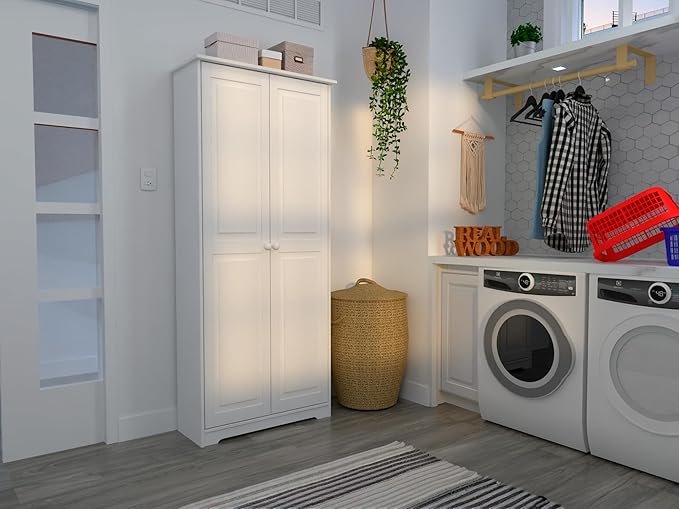 Pantry Cabinet Storage Cabinet with 2 Doors Solid Wood - Adjustable Shelves for Kitchen, Dining Room, or Utility Room Organization-Ruum Studio Home