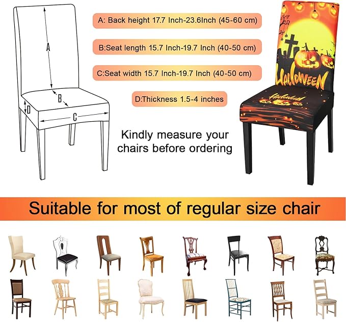 JQinHome Orange Halloween Chair Slipcover, Pumpkin Chair Covers Set of 6, High Stretch Washable Chair Protector Cover for Dining Room, Kitchen,Home Party,Wedding Ceremony(Orange,6PC)-Ruum Studio Home