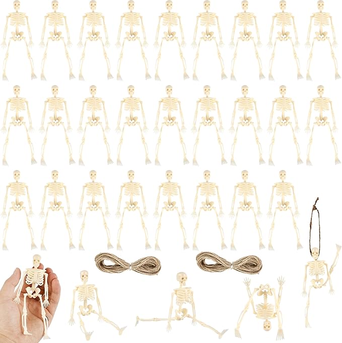 30 Pcs Halloween Mini Skeleton Figurine Decoration 6" Full Body Small Posable Skeletons Plastic Bones with Movable Joints Skeleton Figure for Halloween Garden Graveyard Haunted House Party Decor-Ruum Studio Home