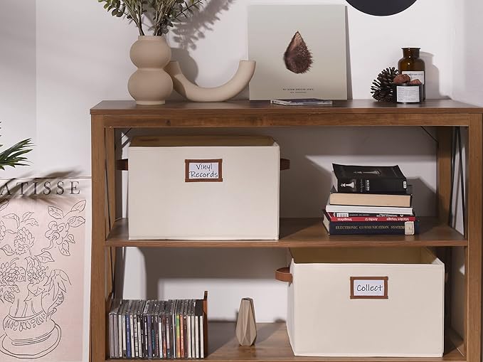 StorageWorks Storage Baskets for Shelves, Foldable Fabric Closet Storage Bins with PU Handles, Fabric Storage Bins Clothes Organizer, Ivory White, 3-Pack, Extra Large-Ruum Studio Home