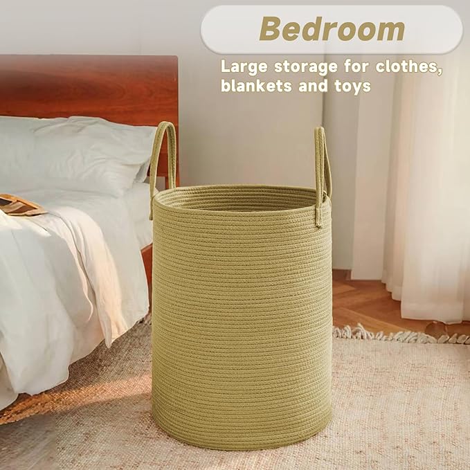 Large Woven Laundry Basket Hamper,80L Cotton Rope Storage Bin for Blankets,Toys and Clothes,Decorative Tall Nursery Hamper for Living Room,Baby Nursery,Bathroom and Bedroom,Jute-Ruum Studio Home