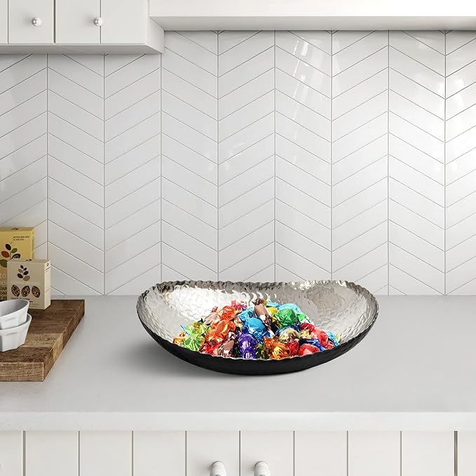 Monarch Abode Hand Hammered Decorative Bowl for Home Decor, 12.75-Inch Black and Nickel Plated – Key Bowl for Entryway Table, Catch All, Decorative Fruit Basin, Key Holder, Bowls for Home Decor-Ruum Studio Home