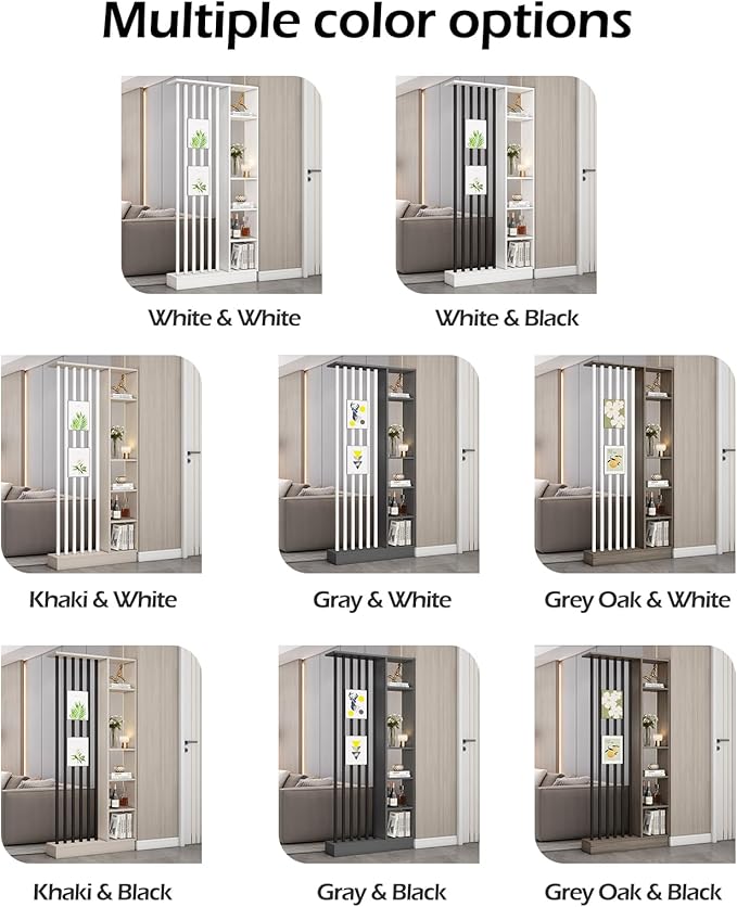 Wall Room Divider, Storage Cabinet Storage Display with Shelves, Modern Freestanding Wood Room Divider Screen, Wall Privacy Screens for Home Decorative (Grey Oak+Black,39.5" L x 9.5" W x 79.5" H)-Ruum Studio Home