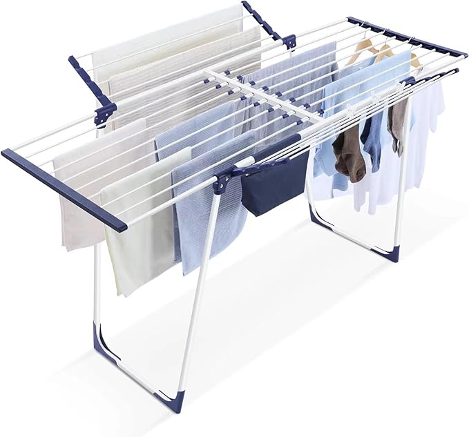 APEXCHASER Clothes Drying Rack, Foldable Gullwing Laundry Rack for Indoor Outdoor, 10pcs Clips with Bag, Collapsible Space-Saving Drying Rack for Clothes Towels Dolls, White-Ruum Studio Home