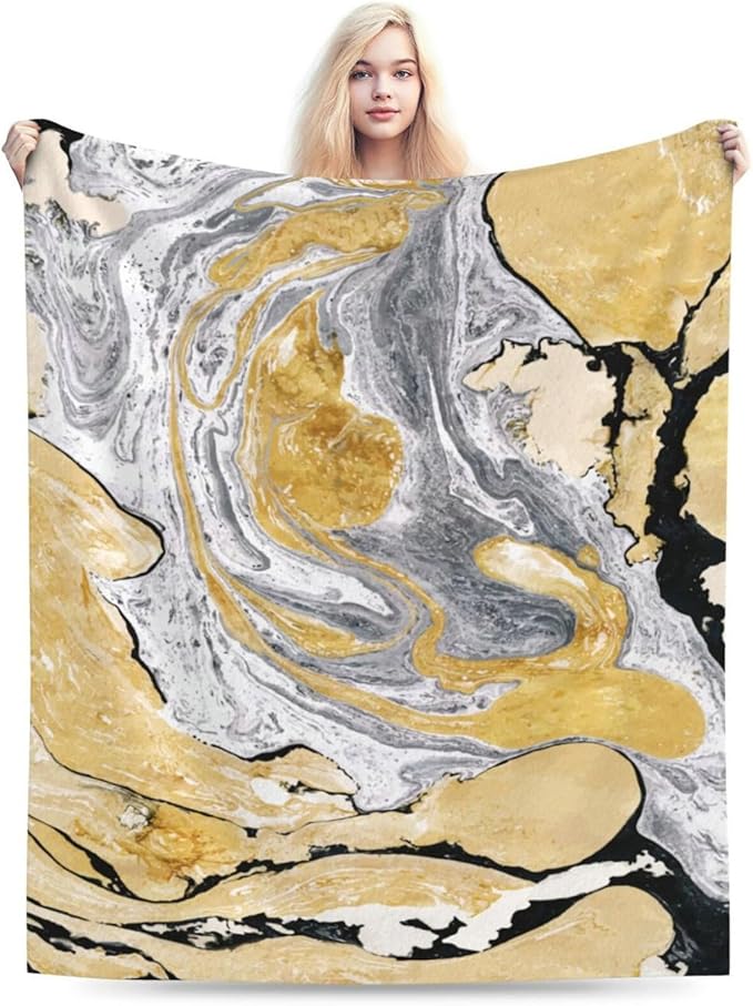 HGOD DESIGNS Gold Golden and Silver Marble Ink Abstract Painting Flannel Fleece Bed Blanket Throw Blanket Lightweight Cozy Plush Blanket for Bedroom Living Rooms Sofa Couch 50"x60"-Ruum Studio Home