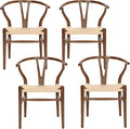 Wishbone Chair Natural Solid Wood Dining Chair/Hans Vegner Y Chair Rattan and Wood Accent Armrest Chairs Set of 4 (Ash Wood - Walnut)-Ruum Studio Home