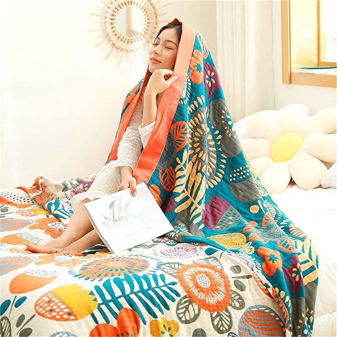 Throw Blanket Queen Size Summer Blanket for Couch Bed 80''x90'',100% Cotton Woven Muslin Blankets Travel Soft Warm Mexican Blanket Boho Quilt Home Decor for Women-Ruum Studio Home
