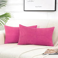 Fancy Homi 2 Packs Hot Pink Long Lumbar Decorative Throw Pillow Covers 12x24 Inch for Couch Bed Sofa, Rustic Farmhouse Boho Home Decor, Soft Striped Corduroy Rectangle Accent Cushion Case 30x60 cm-Ruum Studio Home