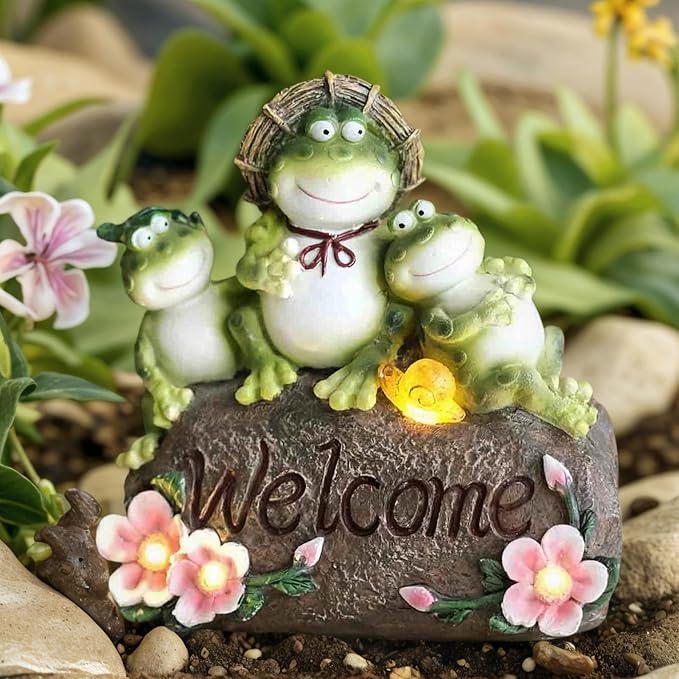 Funny Frog Statues For Garden - 7'' Mothe & Sons Solar Frog Garden Decor Frog Garden Statue For Yard Patio porch Lawn Birthday Christmas Thanksgiving Housewarming Frog Gifts For Women Mother.-Ruum Studio Home