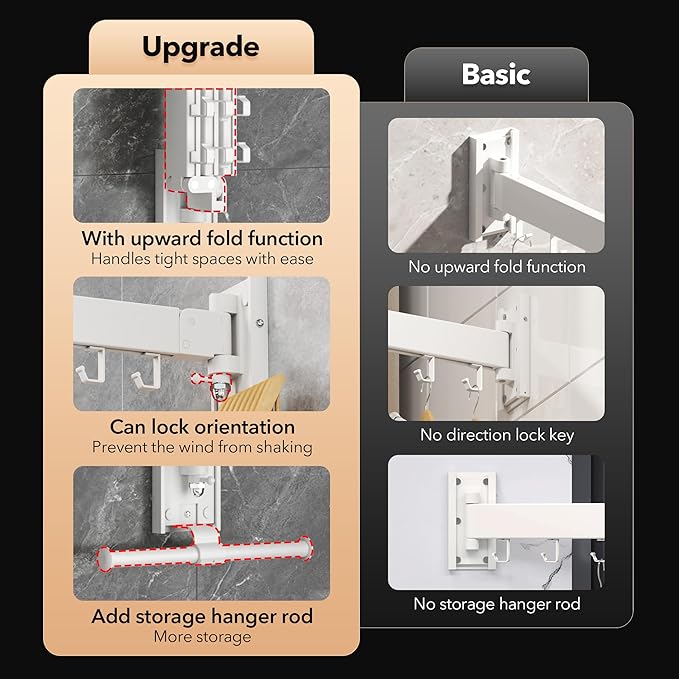 Clothes Drying Rack,Laundry Drying Rack Wall Mount, Wall Mounted Clothes Rack,Retractable,Collapsible(Tri-Fold),Drying Rack Clothing,can Fold Upward & Left & Right,Space Saver, White Color-Ruum Studio Home