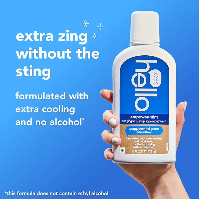 hello Empower-Mint Fluoride Free and Alcohol Free Mouthwash, Non Alcoholic Mint Mouthwash Pack, Peppermint Pow, 3 Pack, 16 Fl Oz Bottles-Ruum Studio Home