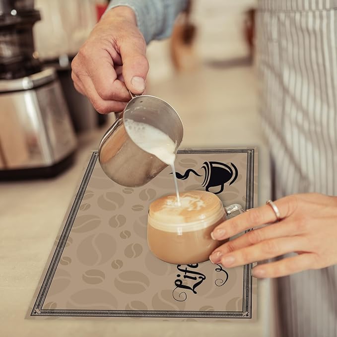 Coffee Bar Placemats Set of 6 Coffee Bar Plastic Table Mats Machine Place Mats Washable Vinyl Accessories Table Decoration for Indoor Outdoor Party Kitchen Dining-Ruum Studio Home