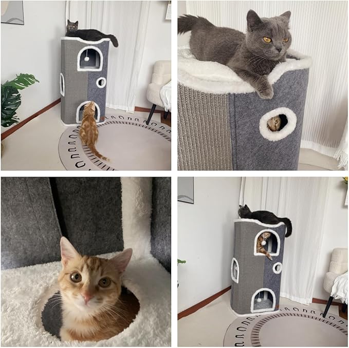 4-Level Cat House for Indoor Cats,Covered Cat Beds and Furniture with Scratch Pad,Hideaway Cave &Cushions,Modern Cat Tower Condo for Multi Small Pet and Large Cats Navy Blue-Ruum Studio Home