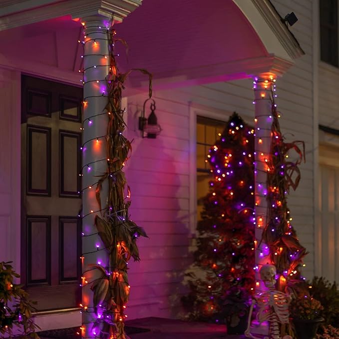 DAZZLE BRIGHT Halloween 300 LED String Lights, 100FT String Lights with 8 Lighting Modes, Halloween Decorations for Party Carnival Supplies, Outdoor Yard Garden Decor (Purple & Orange)-Ruum Studio Home
