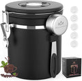 Coffee canister for ground coffee with Scoop Date Tracker One Way Co2 Valve 304 Stainless Steel Kitchen Food Airtight storage container for Coffee Beans,Grounds,Tea,Sugar (Black, 16oz)-Ruum Studio Home