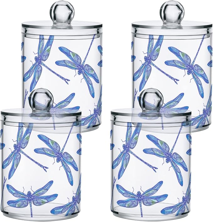 2 Pack Qtip Holder Organizer Dispenser Dragonflies Bathroom Storage Canister Cotton Ball Holder Container for Cotton Swabs/Pads/Floss-Ruum Studio Home