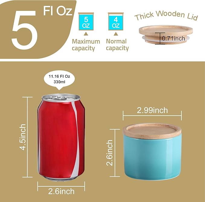 Sweejar Kitchen Canisters Ceramic Food Storage Jar, Stackable Containers with Airtight Seal Wooden Lid for Serving Ground Coffee, Tea, Sugar, Spice and More - 5 Fl Oz(Gradient Blue)-Ruum Studio Home