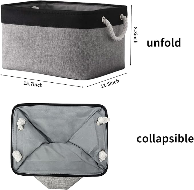 TheWarmHome Storage Basket for Organizing- 16x12x8 inch 1 Pack Fabric Storage Cubes, Bins for Organization for Shelves Organizer Gift Laundry Cloth Toy (Grey & Black)-Ruum Studio Home