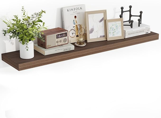 48 Inch Floating Shelves, 48"x9.25"x1.5" Inch Deep Floating Shelves for Wall, Wooden Shelves for Bathroom, Bedroom, Living Room, Walnut-Ruum Studio Home
