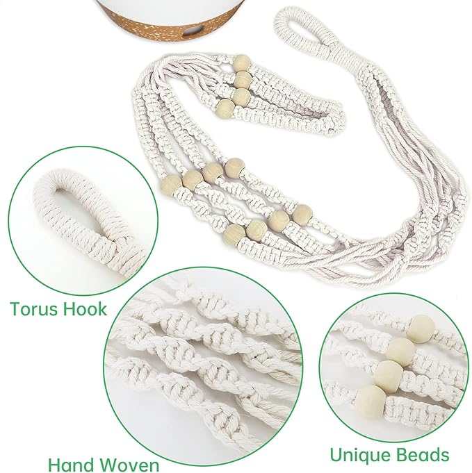 ZMTECH 2 Pack 10 Inch White Hanging Planters with Macrame Plant Hanger for Indoor and Outdoor Plants, Self Watering, Drainage Hole, Visible Level Tray-Ruum Studio Home