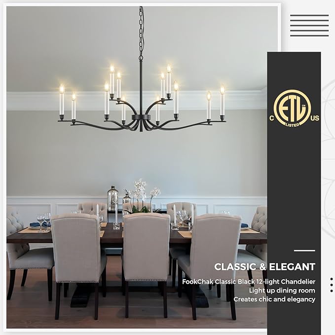 Black Living Room Chandelier 12 Light Hight Ceiling Foyer Candle Chandelier Large Dining Room Light Fixture Over Table 44in Metal Modern Chandeliers Hanging Light for Entry Master Bedroom-Ruum Studio Home