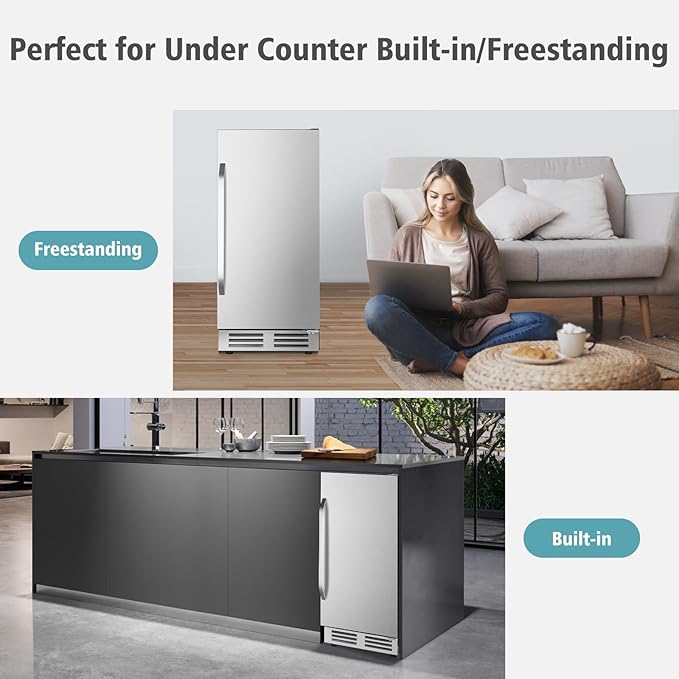 15 Inch Outdoor Beverage Refrigerator Cooler,Stainless Steel 127 Cans Beverage Fridge with French Door Under Counter Built-in or Freestanding, Perfect for Beer, Cola-Ruum Studio Home