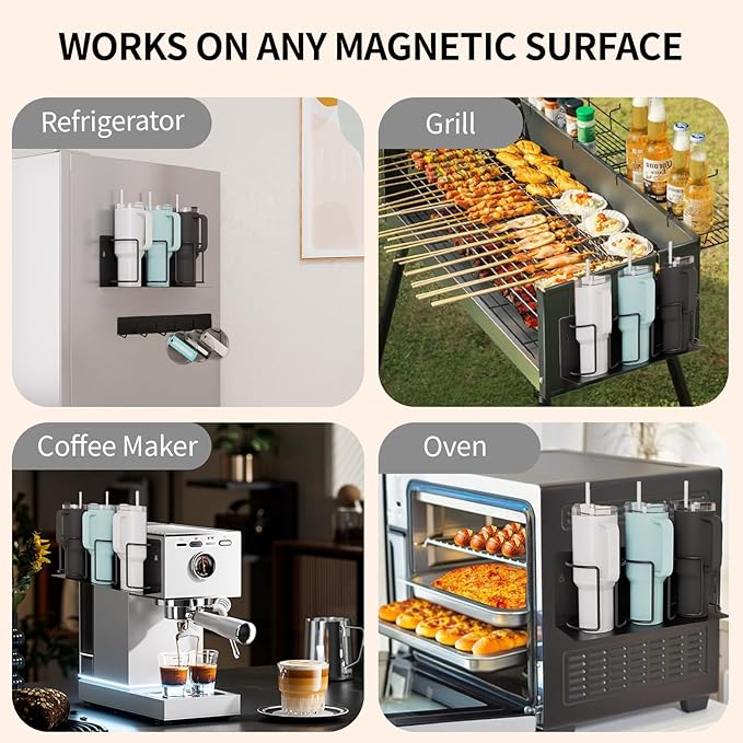 Strong Magnetic Cup Holder for Fridge, Fits Stanley 40/30/20 oz, Yeti & More, No-Drill Tumbler Organizer with Lid & Straw Storage, Kitchen & RV Space Saver(2-Piece Set)-Ruum Studio Home