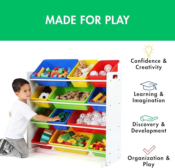 Humble Crew Kids Toy Storage Organizer with 12 Plastic Bins, White/Primary – Removable Bins for Playroom, Bedroom, Toddler Furniture for Boys and Girls Ages-Ruum Studio Home