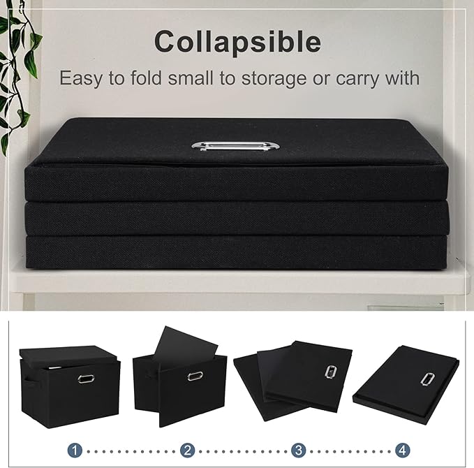 Large 17" 36 Quart Collapsible Stackable Storage Bins with Lids, 3 Packs Black Linen Fabric Closet Boxes with Lids, Storage Cube Baskets Container Organizers for Bedroom Office(17 x12 x11)-Ruum Studio Home