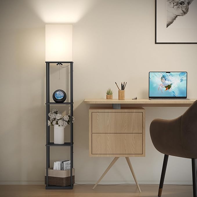 SUNMORY Floor Lamp with Shelves, Smart APP Control Standing Lamps with RGB Bulb, 4-Tier Dimmable Floor Lamps for Living Room, Tall Lamp for Bedroom, Office, Corner Display Bookshelf Lamp-Ruum Studio Home