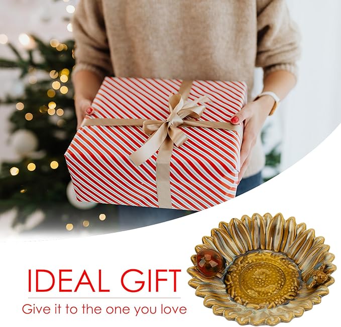 Sunflower Jewelry Dish Trinket Tray Ceramic Key Tray Bowl for Entryway Table, Sunflower Candy Dish Soap Holder Decorative Bowl for Home Decor Kitchen Sink Bathroom Counter (Bee, Ladybug)-Ruum Studio Home