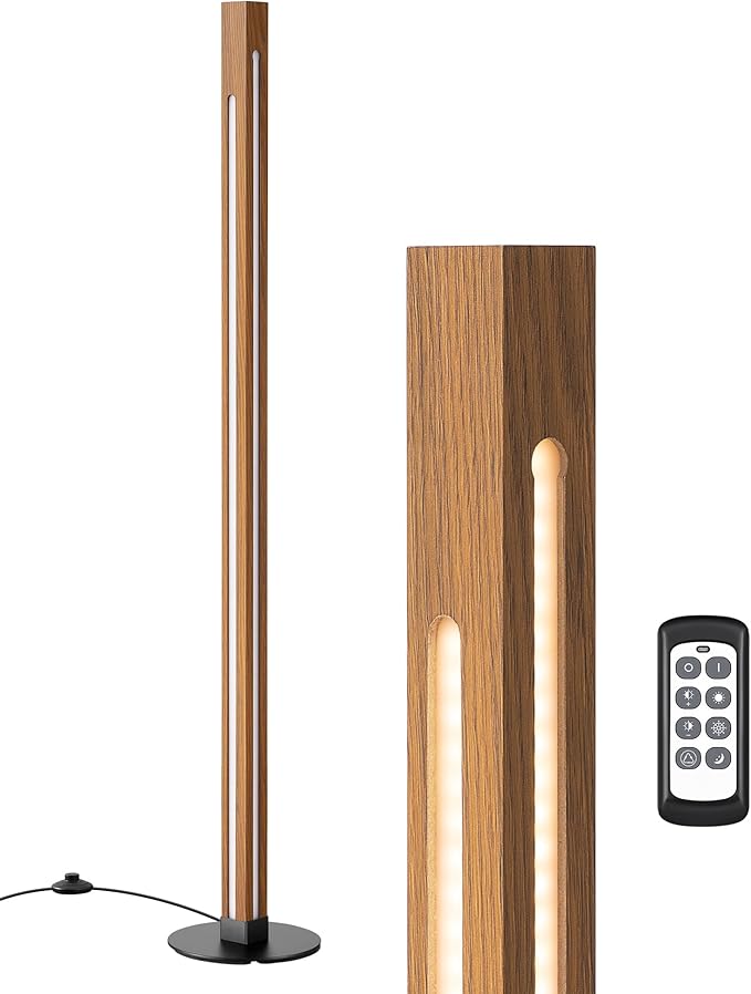 EDISHINE Wood Floor Lamp, Upgraded Dual-Sided Lighting, Minimalist Floor Lamps for Living Room, Corner Floor Lamp with Remote/Foot Control, 7CCT & Dimmable Corner Lamp for Bedroom, Office, Walnut Wood-Ruum Studio Home
