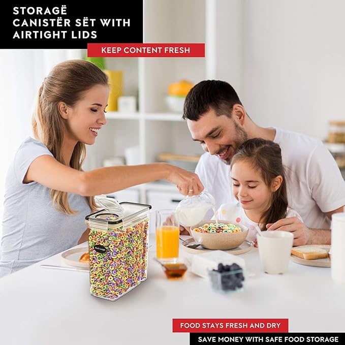 DWËLLZA KITCHEN Cereal Containers Storage 4 Pack 135 fl. oz Cereal Dispenser Airtight Food Storage Containers BPA-Free Pantry Organization and Storage, Canister for Flour & Sugar 1 Marker 8 Labels-Ruum Studio Home