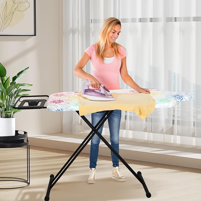 Extra Large Ironing Board with Hang Rail and Iron Rest 63" L x 20" W (Large with Iron Rest (Floral Cover))-Ruum Studio Home